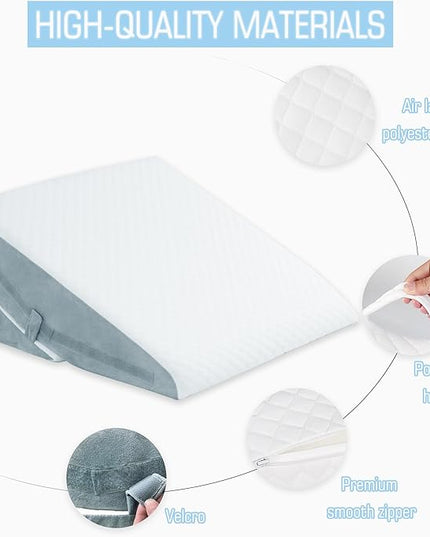 Bed Wedge Pillow for Sleeping 12 Inch 10inch 8/7.5inch Adjustable Memory Foam Triangle Wedge Pillow for After Surgery, Legs and Back Support Pillow, Relieve Acid Reflux, Gerd, Snoring - LeafyLoom