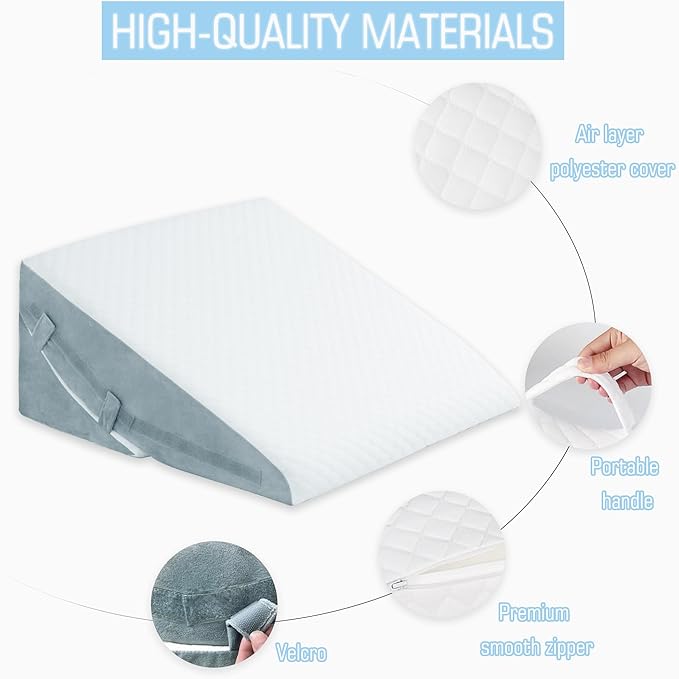 Bed Wedge Pillow for Sleeping 12 Inch 10inch 8/7.5inch Adjustable Memory Foam Triangle Wedge Pillow for After Surgery, Legs and Back Support Pillow, Relieve Acid Reflux, Gerd, Snoring - LeafyLoom