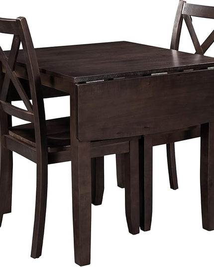 NicBex Kitchen Table for 2 Dining Table with Chairs 3-Piece Wood Drop Leaf Breakfast Nook Dining Table Set with 2 X-Back Chairs for Small Places, Farmhouse Style, Espresso - LeafyLoom