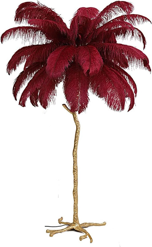 Romantic Ostrich Feather Floor Lamp Modern Luxury Resin Ostrich Feather LED Lamp Living Room Bedroom Corner Decoration Floor Lamp (Wine Red - LeafyLoom
