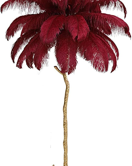 Romantic Ostrich Feather Floor Lamp Modern Luxury Resin Ostrich Feather LED Lamp Living Room Bedroom Corner Decoration Floor Lamp (Wine Red - LeafyLoom