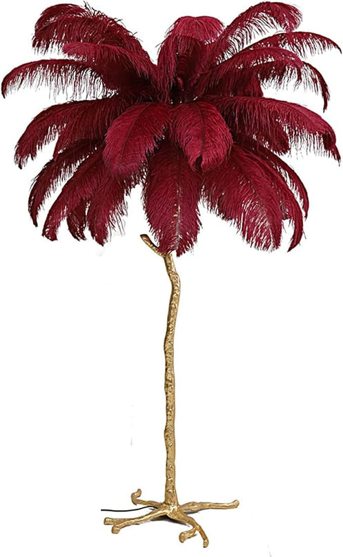Romantic Ostrich Feather Floor Lamp Modern Luxury Resin Ostrich Feather LED Lamp Living Room Bedroom Corner Decoration Floor Lamp (Wine Red - LeafyLoom