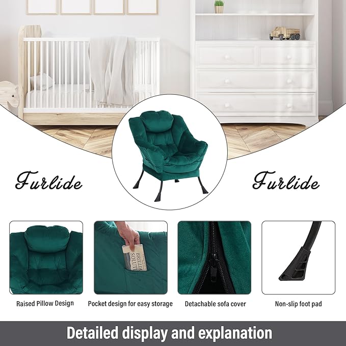 Oversized Chair with Ottoman, Modern Chair with Folding Footrest, Lounge Accent Chair, Comfortable Reading Chair for Bedroom, Study, Living Room, Courtyard (Dark Green) - LeafyLoom