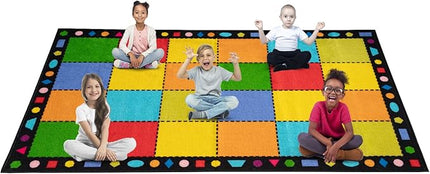 Booooom Jackson Thick Classroom Rug Elementary,13'x7'5'' Large Classroom Carpet Preschool Seating Rug for School, Colorful Classroom Rug for Classroom with 0.3'' Non-Slip Backing - LeafyLoom