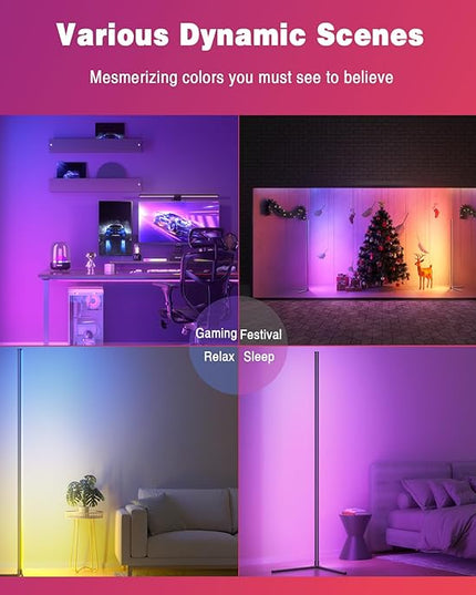 Buyya Smart LED Floor Lamp: 65 Inch RGB Corner Lamp 16 Million Colour Changing Corner Light Music Sync DIY Mode with APP/Remote Control Standing Lamps for Living Room Bedroom Decoration - LeafyLoom