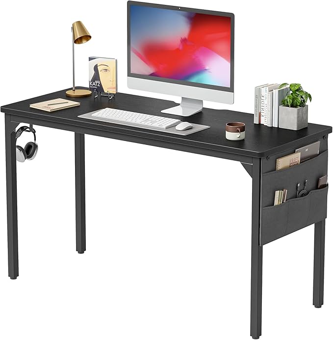 BANTI Computer Desk, 47 inch Home Office Writing Study Desks with Storage Bag, Small PC Table, Modern Simple Style for Space-Saving, Black - LeafyLoom