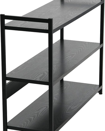 Household Essentials 3 Tier Wide Book Shelf, Medium, Black Oak Finish - LeafyLoom