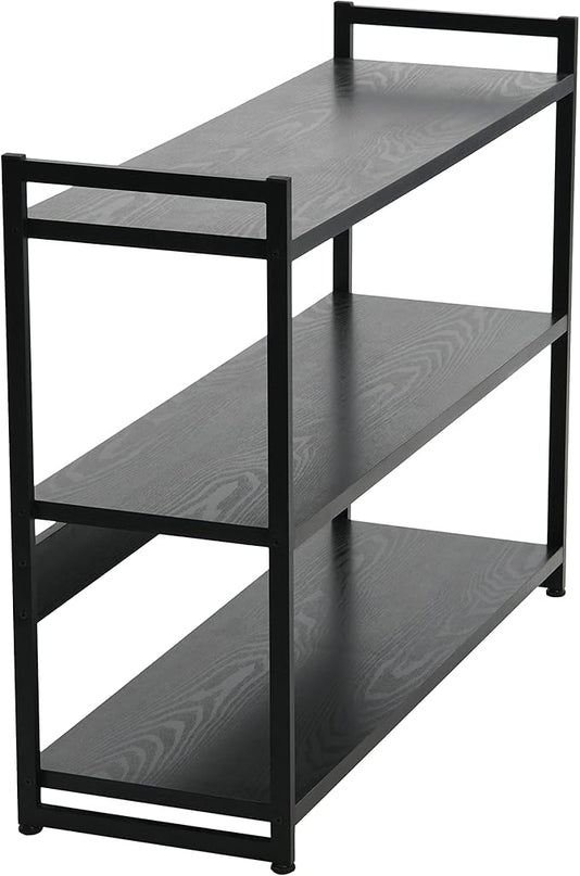 Household Essentials 3 Tier Wide Book Shelf, Medium, Black Oak Finish - LeafyLoom