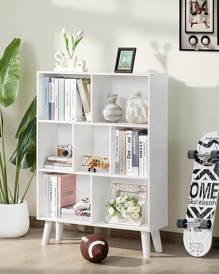 YAHARBO Pure White Bookshelf,3 Tier Book Shelf with Legs, 7 Cube Simple Bookcase,Storage Organizer Shelves Display Bookcases for Bedroom,Living Room - LeafyLoom