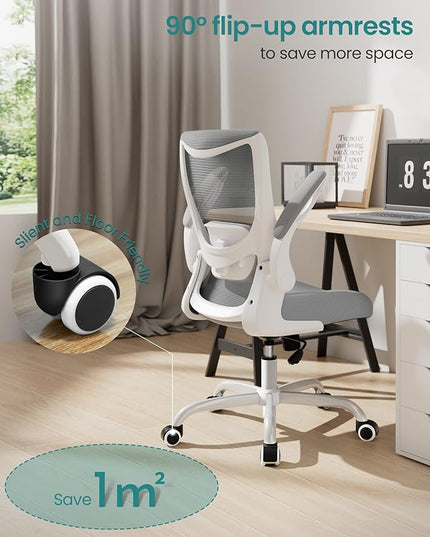 Office Chair, Ergonomic Desk Chair with Adjustable Lumbar Support and Flip up Armrest, Breathable Mesh Computer Chair for Home Office, Gray - LeafyLoom