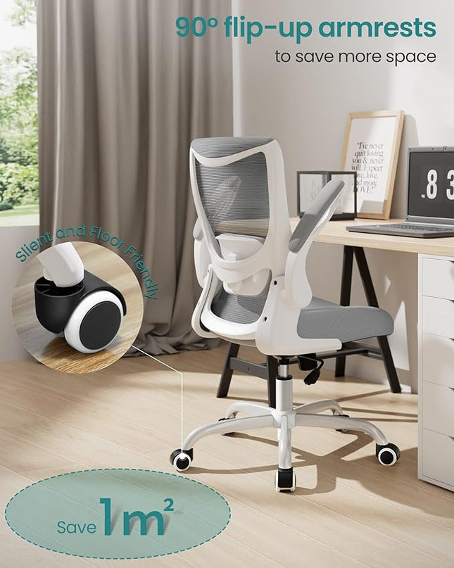 Office Chair, Ergonomic Desk Chair with Adjustable Lumbar Support and Flip up Armrest, Breathable Mesh Computer Chair for Home Office, Gray - LeafyLoom