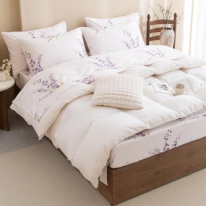 QSH Purple Floral Bed Sheets King Size 100% Egyptian Cotton Lavender Flower Bedding Sheets King Size Bedsheets Sets 17.5" Extra Deep Pocket 4pcs - LeafyLoom
