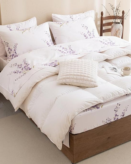 QSH Lavender Floral Bed Sheets Queen Size - 100% Egyptian Cotton Sheets Purple Flower Printed Bedding Sheets Queen Size Bed 4pcs Deep Pockets Bed Sheets - LeafyLoom