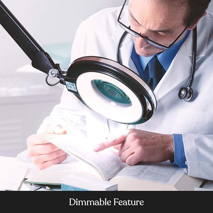 Brightech Lightview Pro Magnifying Glass with Stand & Light, Magnifying Floor Lamp with 6-Wheel Rolling Base for Facials & Lashes – Dimmable LED Work Light for Crafts, Sewing, and Projects - 5 Diopter - LeafyLoom