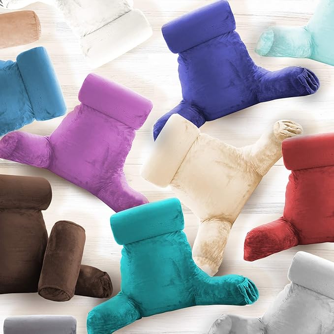 Clara Clark Reading Pillow, Large Back Pillow for Sitting Up in Bed, Memory Foam Back Support Pillow, Reading Pillows for Sitting in Bed Adult, Teal Sit Up Pillow for Bed Chair with Arms and Pockets - LeafyLoom