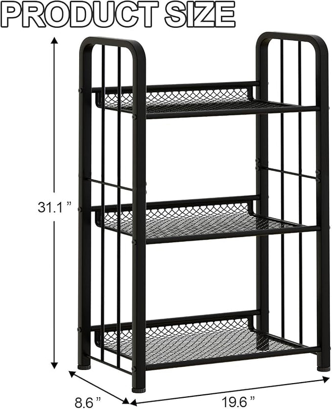 Bookshelf Storage Shelf Bookcase Freestanding Storage Stand Book Organizer for Living Room, Bedroom, Kitchen, Rust Resistance,Easy Assembly Multi-Functional Organizer (3 Tiers Black) - LeafyLoom