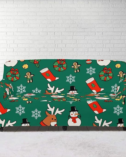 FKELYI Christmas Decorations Green Sofa Slipcover Santa Claus Stretch Sofa Couch Cover for Indoor Washable Furniture Protector with Elastic Bottom L FKELYI