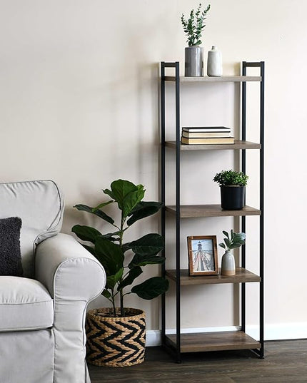 Household Essentials 5 Tier Storage Tower Metal, Grey Shelf – Black Frame, Ashwood - LeafyLoom