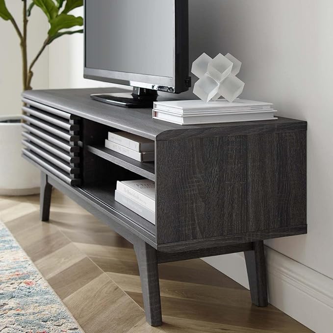 Modway Render Mid-Century Modern Low Profile 48 Inch TV Stand in Charcoal, 48" - LeafyLoom