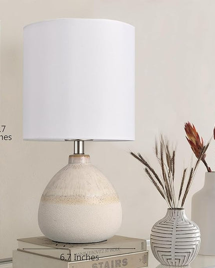 Set of 2 Ceramic Table Lamp for Bedroom, Small Table Lamp White Farmhouse Rustic Lamp Set Bedside Table Lamps for Nightstand Side Table Lamps for Living Room, 13.7IN - LeafyLoom