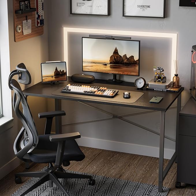 BANTI Computer Desk,47 inch Home Office Desk, Modern Simple Style PC Table for Home, Office, Study, Writing, Black - LeafyLoom