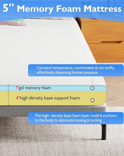 FDW 5 Inch Gel Memory Foam Mattress Medium-Firm Mattress for Pressure Relief & Cooler Sleep Mattress for Kid Adults CertiPUR-US Certified Mattress in a Box,California King - LeafyLoom