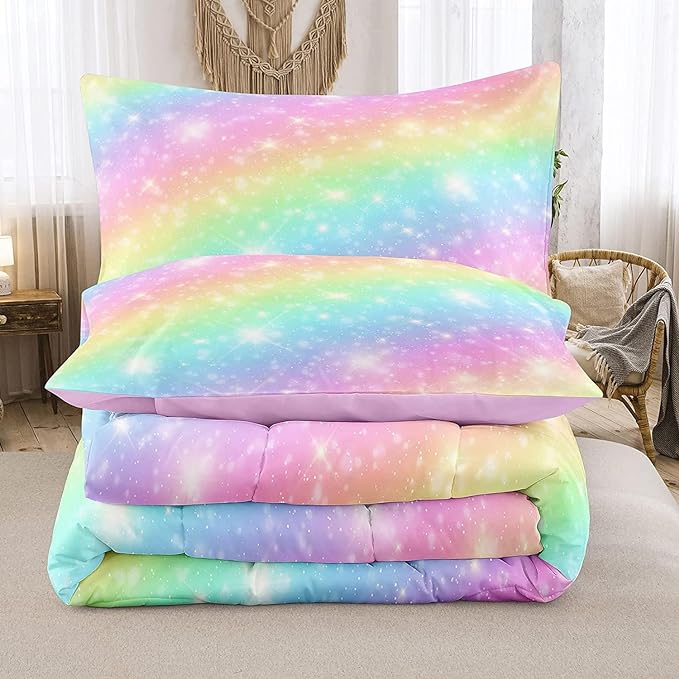 NINENINE Rainbow Bedding Girls Full Size Comforter Sets 5PCS Girls Pink Bedding Set Teen Girl Comforter Set(1Comforter, 1Flat Sheet, 1Fitted Sheet, 2Pillowcases)… - LeafyLoom