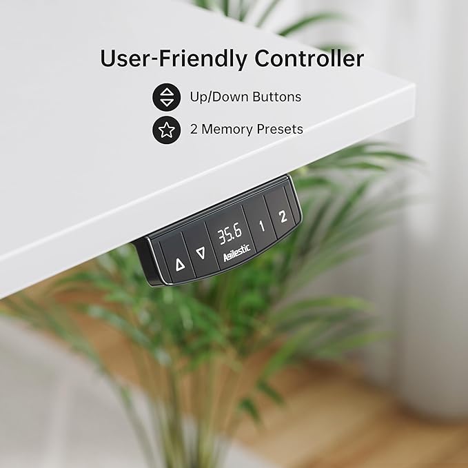 Standing Desk with 2 Drawers, Adjustable Height Electric Desk with Storage, 48 x 24 Inches Sit Stand Up Computer Table for Work Office Home, White - LeafyLoom