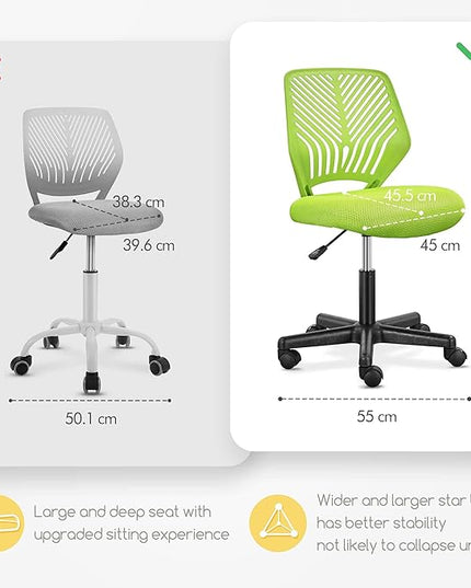 Yaheetech Kids Cute Desk Chair Small Computer Desk Chair for Teens Low-Back Armless Study Chair Swivel Task Chair Bedroom School Chair with Lumbar Support, Green - LeafyLoom