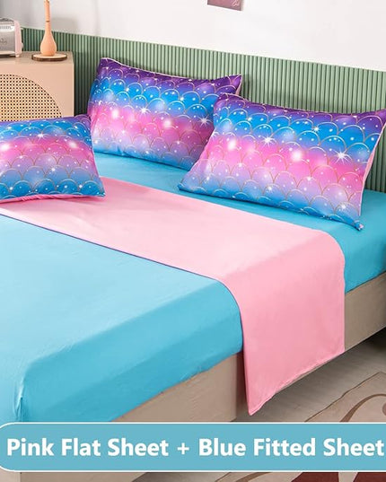 PERFEMET Pink Mermaid Comforter Set Full Size 6 Pieces Bed in A Bag Colorful Rainbow Bedding Set for Teens Girls 3D Sparkly Glitter Ombre Bed Set with Comforter and Sheets (Pink Mermaid, Full) - LeafyLoom