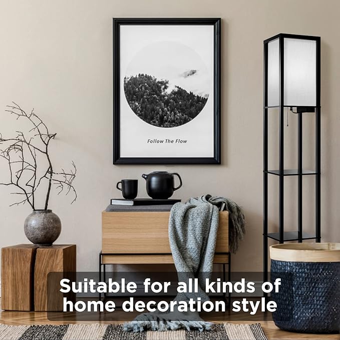 OUTON White Linen Texture Lamp Shade 14.25 x 8.5 x 8.5 inch for Shelf Floor Lamp - LeafyLoom