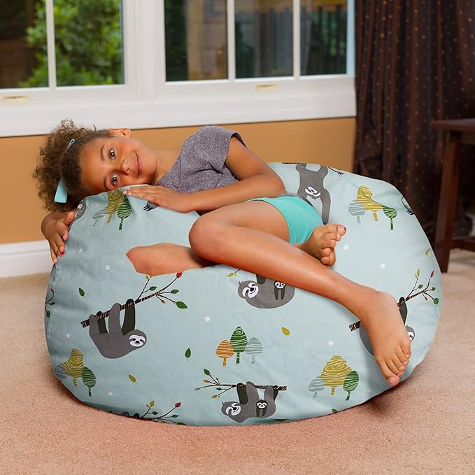 Posh Creations Bean Bag Chair for Kids, Teens, and Adults Includes Removable and Machine Washable Cover, Canvas Sloth and Trees, 38in - Large - LeafyLoom