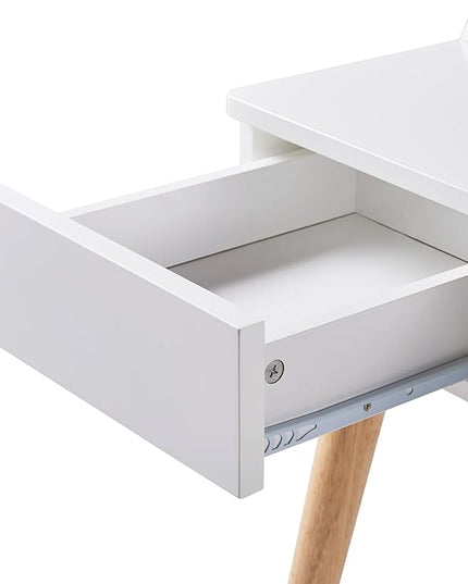 Teamson Home Creativo Writing Study Computer Desk with Solid Wood Legs, Storage Drawers and Open Shelves Hutch for Home Office Living Room Reading Bedroom, 37 inch Height, White - LeafyLoom