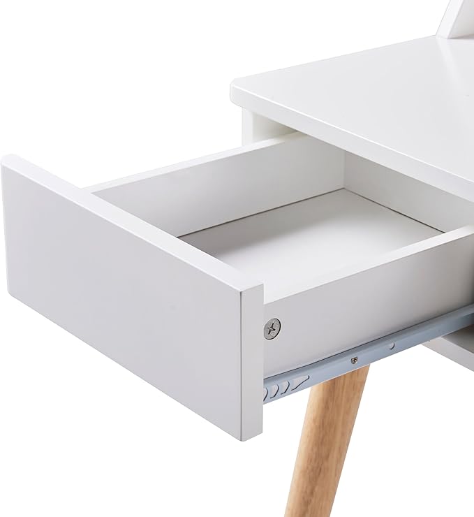 Teamson Home Creativo Writing Study Computer Desk with Solid Wood Legs, Storage Drawers and Open Shelves Hutch for Home Office Living Room Reading Bedroom, 37 inch Height, White - LeafyLoom