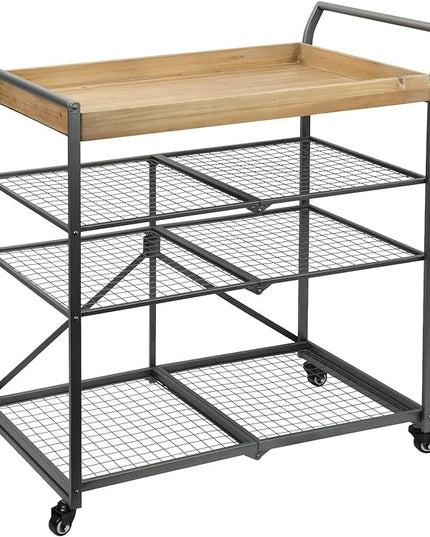 Vipush Kitchen Serving Cart, 4-Tier Kitchen Utility Cart on Wheels with Storage for Living Room, Wood Look Accent Furniture with Metal - LeafyLoom