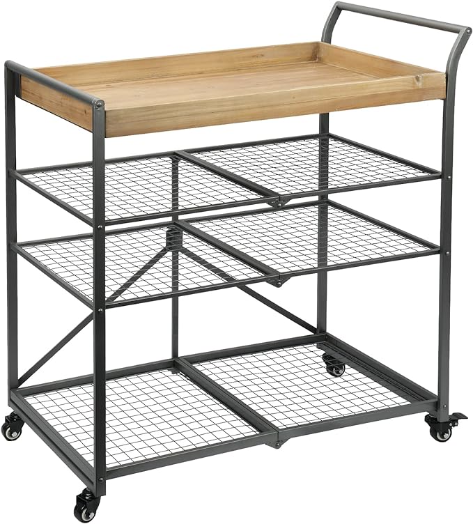 Vipush Kitchen Serving Cart, 4-Tier Kitchen Utility Cart on Wheels with Storage for Living Room, Wood Look Accent Furniture with Metal - LeafyLoom