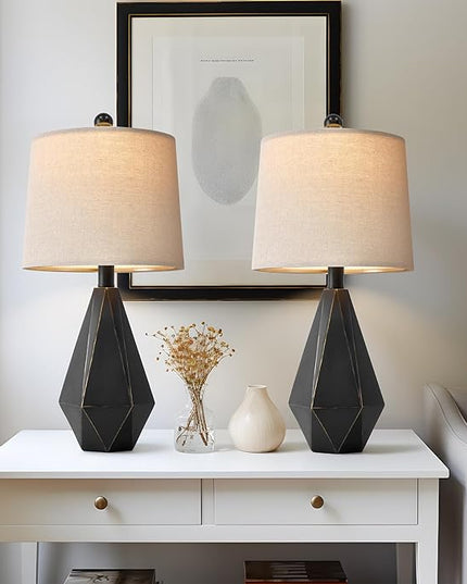 PoKat 20.25'' Table Lamps Set of 2, Bedside Lamp for nightstand, Small Farmhouse Lamps for Bedroom, Black Bedroom Lamps for Living Room, Nursery, Black - LeafyLoom