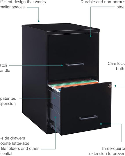Lorell 14341 18 Deep 2-Drawer File Cabinet, Black - LeafyLoom