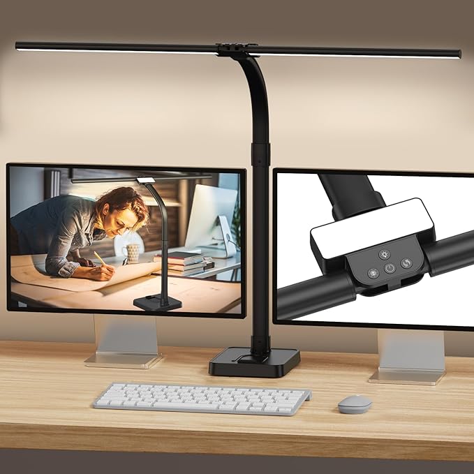 LED Desk Lamp for Home Office, 24W Bright Desk Lamp with Phone Holder Base - 25 Lighting Modes Eye-Caring Desk Light Adjustable Gooseneck Lamp for Workbench Drafting Reading Study - LeafyLoom