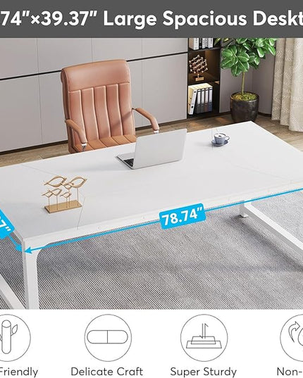 Tribesigns Modern Computer Desk, 78.7 x 39.4 inch X Large Executive Office Desk Computer Table Study Writing Desk Workstation for Home Office,White - LeafyLoom
