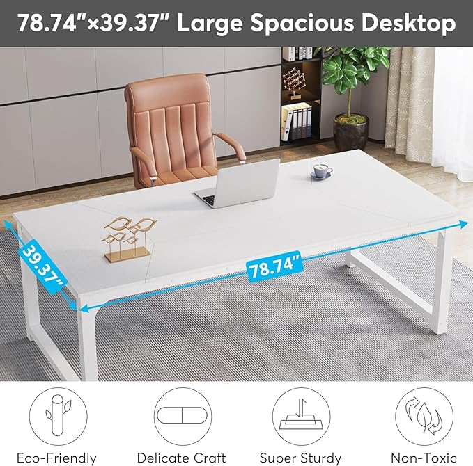 Tribesigns Modern Computer Desk, 78.7 x 39.4 inch X Large Executive Office Desk Computer Table Study Writing Desk Workstation for Home Office,White - LeafyLoom