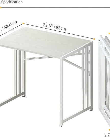 Small Folding Desk 32 inch, No Assembly Required Small Office Desk, Writing Gaming Computer Camping Desk, White - LeafyLoom