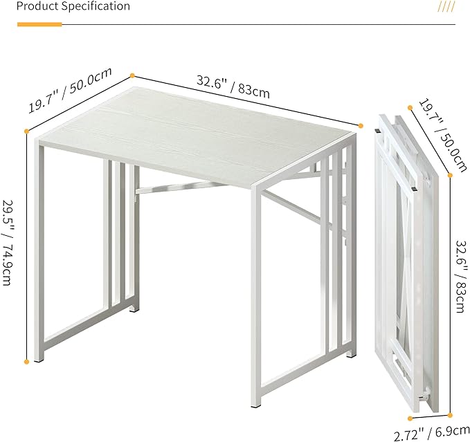 Small Folding Desk 32 inch, No Assembly Required Small Office Desk, Writing Gaming Computer Camping Desk, White - LeafyLoom