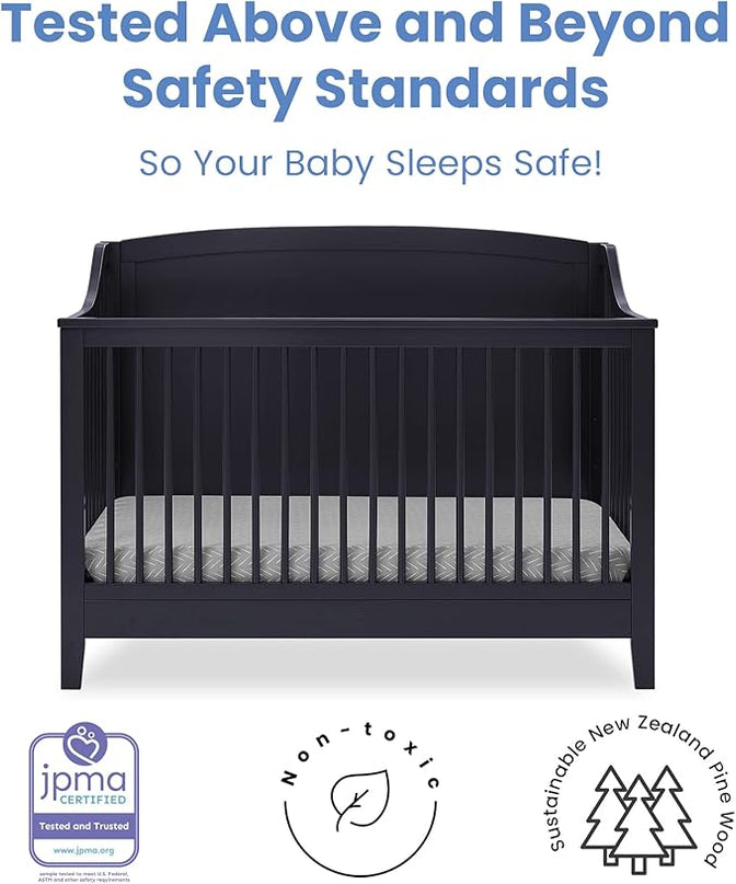 Delta Children Campbell 6-in-1 Convertible Crib - Greenguard Gold Certified, Midnight Grey - LeafyLoom