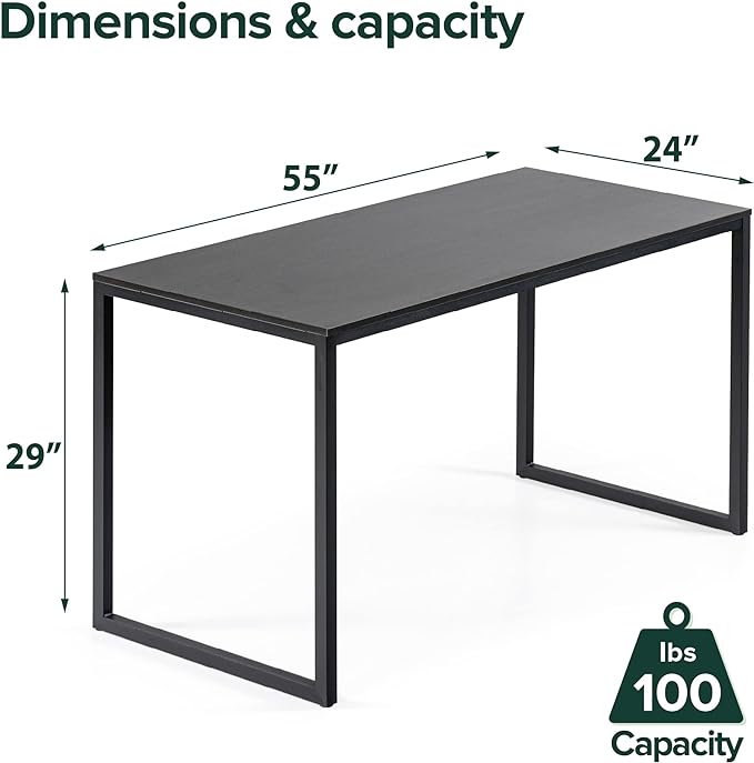 ZINUS Jennifer 55 Inch Black Frame Desk, Computer Workstation, Office Desk, Easy Assembly, Deep Espresso - LeafyLoom