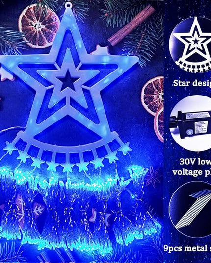 Aokudoni Christmas Lights Outdoor, 12.6FT 350 LED Blue Waterfall Lights Christmas Decorations, 8 Modes Christmas Lights for Tree, Outside Christmas Decorations for Yard Garden Patio Wall Porch Aokudoni