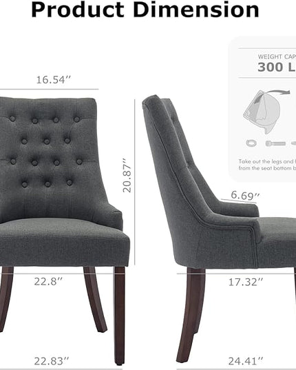 COLAMY Wingback Upholstered Dining Chairs Set of 2, Fabric Side Dining Room Chairs with Tufted Button, Living Room Chairs for Home Kitchen- Dark Grey - LeafyLoom