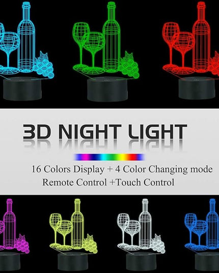 FULLOSUN Wine Bottle 3D Illusion Lamp, Bar Decoration Gifts Night Light for Xmas Holiday Birthday Gifts for Bar Shop Decor with Remote Control 16 Colors Changing + 4 Changing Mode + Dim Function - LeafyLoom