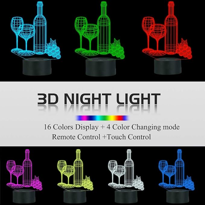 FULLOSUN Wine Bottle 3D Illusion Lamp, Bar Decoration Gifts Night Light for Xmas Holiday Birthday Gifts for Bar Shop Decor with Remote Control 16 Colors Changing + 4 Changing Mode + Dim Function - LeafyLoom