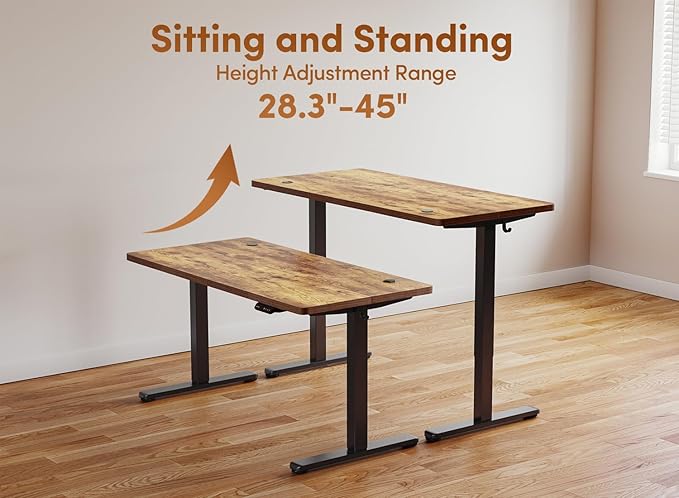 BANTI 48'' Standing Desk, Electric Stand up Height Adjustable Home Office Table, Sit Stand Desk with Splice Board, Rustic Brown - LeafyLoom